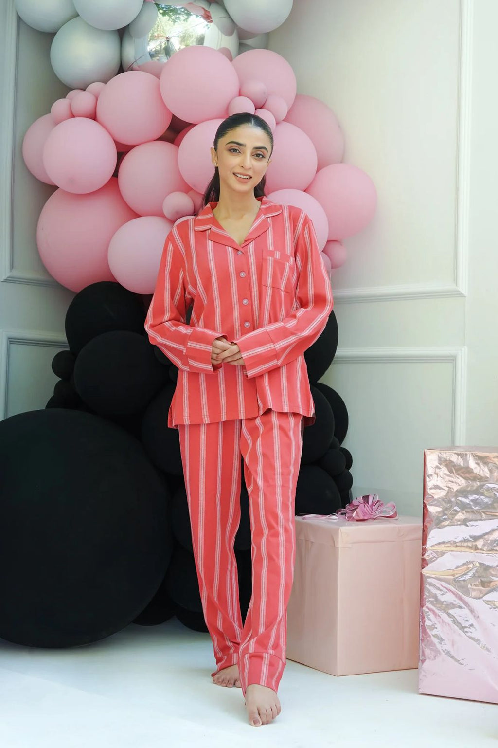 Coral Stripe Pyjama Set