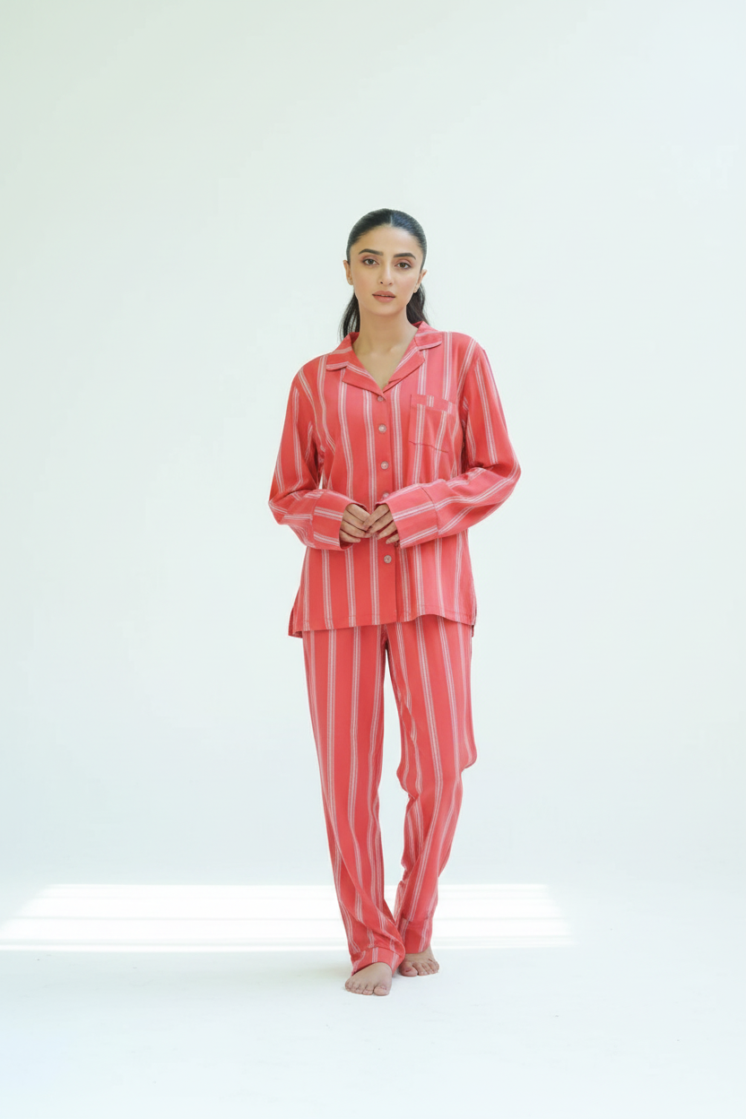 Coral Stripe Pyjama Set - Image 1